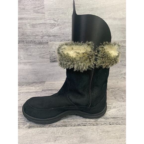L.L. Bean Womens Short Black Suede Boots With Faux Fur Trim Size 6M - Picture 4 of 8